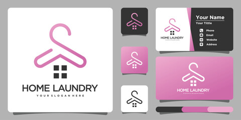 Design logo vector home laundry and bussines card. Premium Vector