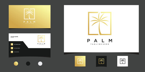 Vector palm logo with gold color design inspiration. Premium Vector
