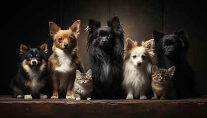 A cute puppy and kitten sitting together, looking at the camera generated by AI