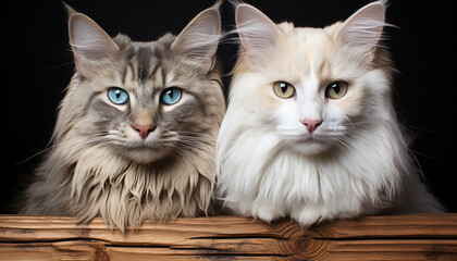 Fototapeta na wymiar Cute domestic cat and kitten sitting, staring, playful, and fluffy generated by AI