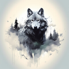 Angry Wolf at Forest Design Concept