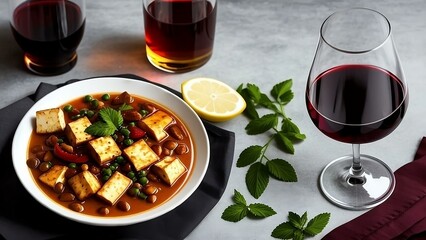 view of paneer and wine glasses kept on a table