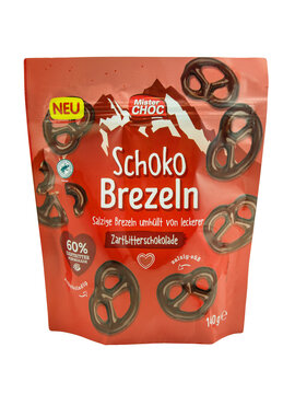 Mister Choc Brezeln in der T&uuml;te auf weiss