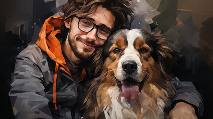 portrait of the owner and his best friend the dog "good boy"