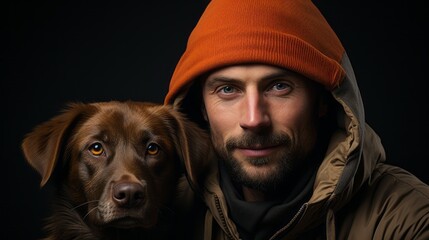 portrait of the owner and his best friend the dog "good boy"