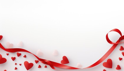 Abstract Red Ribbon Decoration on Solid White Background with Papercraft,Like Drawing, for saint valentines day 
