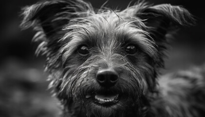 Naklejka premium Cute terrier puppy with wet nose sitting in grass outdoors generative AI