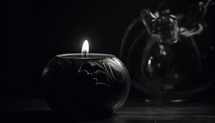 A spooky Halloween candle illuminates the dark, glowing with spirituality generated by AI