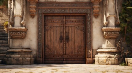 old wooden door in a wall - obrazy, fototapety, plakaty