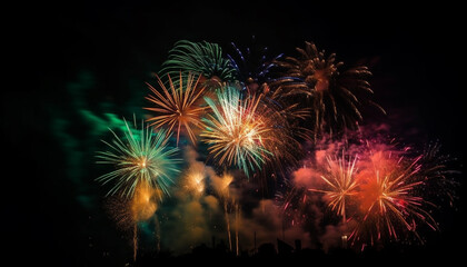 Fototapeta na wymiar Fourth of July celebration: Fireworks ignite the night sky, exploding joy generated by AI