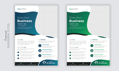 Modern abstract business flyer design with bule and green color, Marketing flyer design set