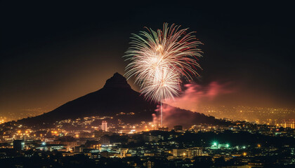 Fourth of July celebration ignites city skyline with vibrant fireworks generated by AI