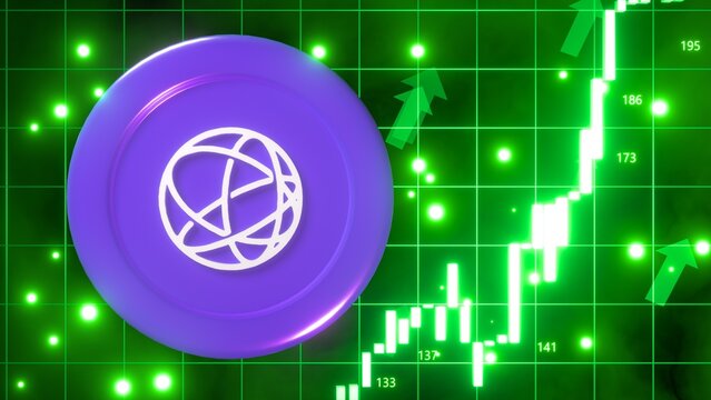 tia, Celestia, 3D illustration of a bullish market featuring glow green trading candles and up arrows, vibrant glowing green background, financial growth and market prosperity. 4K,