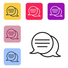 Black line Speech bubble chat icon isolated on white background. Message icon. Communication or comment chat symbol. Set icons in color square buttons. Vector