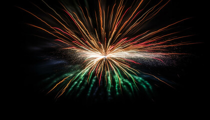 Explosive fireworks illuminate the night sky in vibrant colors generated by AI