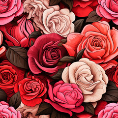 Seamless pattern with red and pink roses