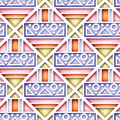 Seamless Colorful Geometric Pattern with Triangles. Endless Modern Mosaic Texture.  Fabric Textile, Wrapping Paper, Wallpaper. Vector 3d Illustration. Abstract Art