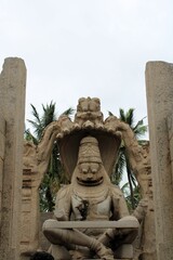 Hampi, Karnataka India - July 24 2023: Shri Lakshmi Narasimha Temple Hampi.