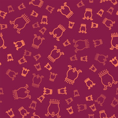 Brown line Witch cauldron icon isolated seamless pattern on red background. Happy Halloween party. Vector