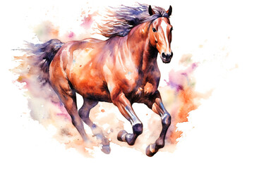 Horse watercolor painting on white background, hand drawn vector illustration