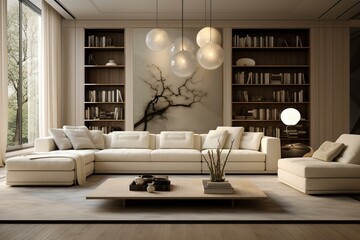 Modern elegant neutral indoor furnishings. Generative AI
