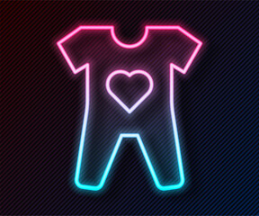 Glowing neon line Baby clothes icon isolated on black background. Baby clothing for baby girl and boy. Baby bodysuit. Vector