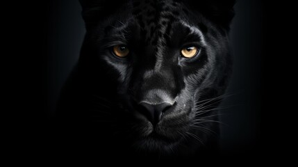 Panther on dark gray background. Wild animals banner with copy space. Generative AI