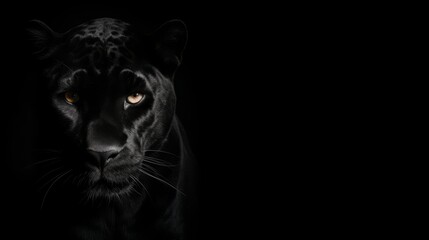 Panther on dark gray background. Wild animals banner with copy space. Generative AI