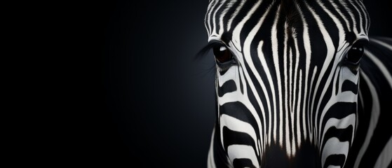 Zebra on dark gray background. Wild animals banner with copy space. Generative AI