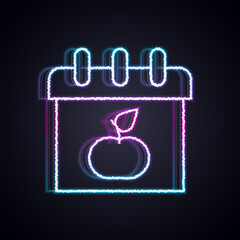 Glowing neon line World Vegetarian day icon isolated on black background. World vegan day. Vector