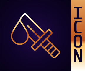 Gold line Bloody knife icon isolated on black background. Vector