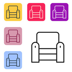 Black line Armchair icon isolated on white background. Set icons in color square buttons. Vector