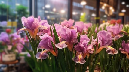 Beautiful Iris Flowers . Mother's day concept with a space for a text. Valentine day concept with a...