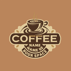 The logo with coffee beans around it