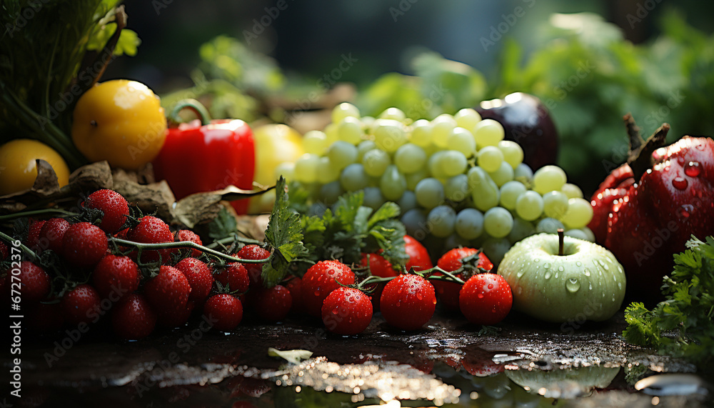 Canvas Prints freshness of nature bounty grape, tomato, strawberry, leaf, berry fruit generated by ai