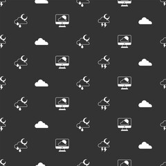 Set Storm, Cloud, with rain and moon and Weather forecast on seamless pattern. Vector