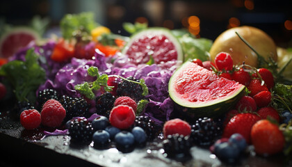 Freshness and nature on a plate, a healthy gourmet berry salad generated by AI