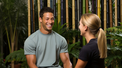 Fototapeta premium Rehabilitation Therapy: Interns guiding patients through physical therapy and rehabilitation exercises