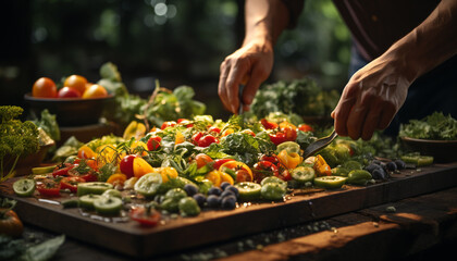 Obraz premium Fresh, healthy salad prepared with organic vegetables, a nature meal generated by AI
