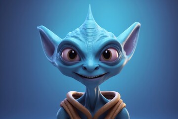 portrait alien on a blue background 3D cartoon character. ai generative