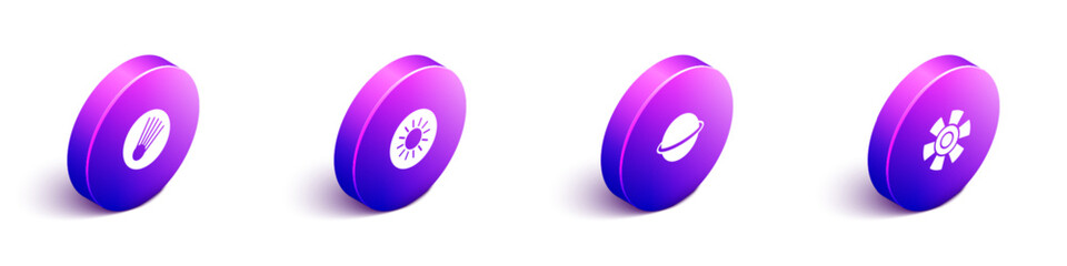 Set Isometric Comet, Sun, Planet Saturn and icon. Vector