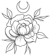 Flower Moon Esoteric Tattoo Stencil T-shirt Print