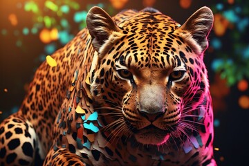 portrait Leopard animal abstract wallpaper. Contrast background panthera in vivid colors. ai generative