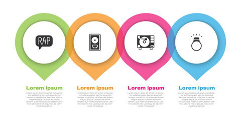 Set Rap music, CD disk award in frame, Vinyl player with vinyl and Diamond ring. Business infographic template. Vector