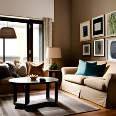 Modern living room interior, home furniture, Generative AI