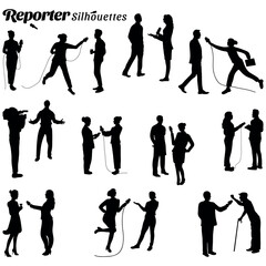 Vector set of reporter silhouette illustrations - obrazy, fototapety, plakaty