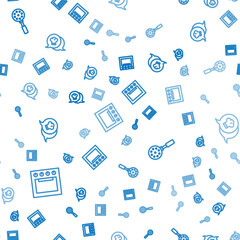 Set line Oven, Spatula and Chef hat in speech bubble on seamless pattern. Vector