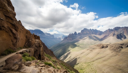 High up on the mountain peak, a majestic landscape awaits generated by AI