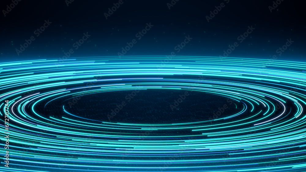 Wall mural futuristic vibrant blue color speed light, abstract fast speed moving digital data particle in cyber