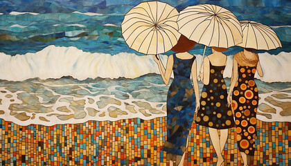 beach scene gustav klimt style 